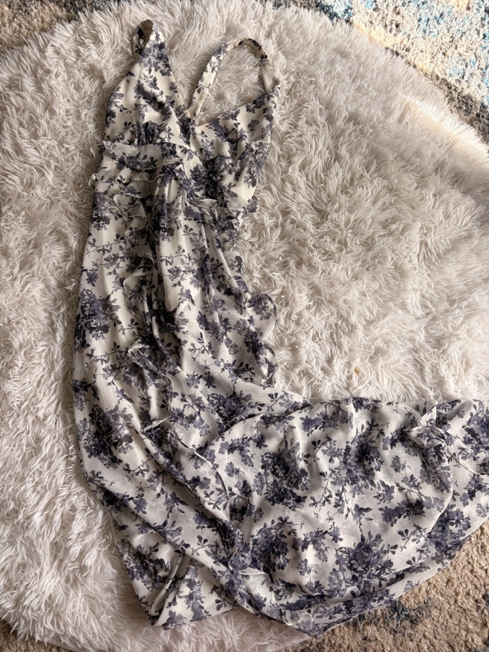 Jessica Simpson Cream Dress with Navy Floral Print